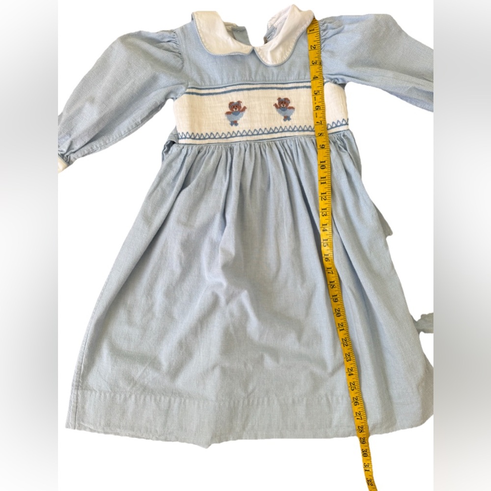 Vintage Strasburg Two Embroidered Bears smocked Puff sleeve dress lined size 4 - Picture 6 of 8